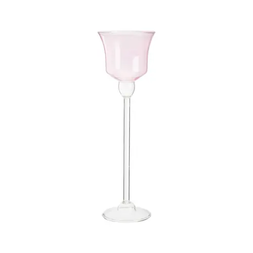 La solution pour vos extérieurs：Photophore forme tulipe en verre rose - Ø 8,5 x H 28 cm