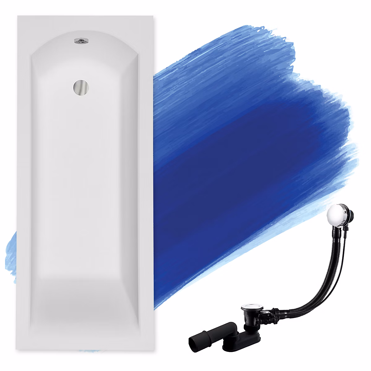 Baignoire rectangulaire 170 × 70 SHEA SLIM acrylique blanc – sans Habillage + Pieds + Vidage à chromé