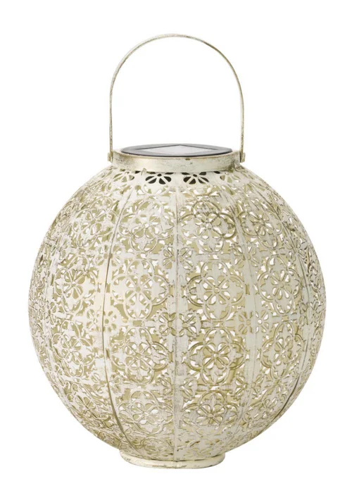 Nature extérieur:Lanterne Damasquette coloris beige effet blanc froid en métal Smartgarden - 18 x 18 x 18 cm