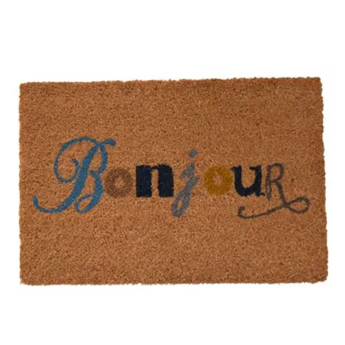 Un essentiel du jardin：Tapis brosse coco marron imprimé couleur Bonjour Sweetsol - 60 x 40 cm