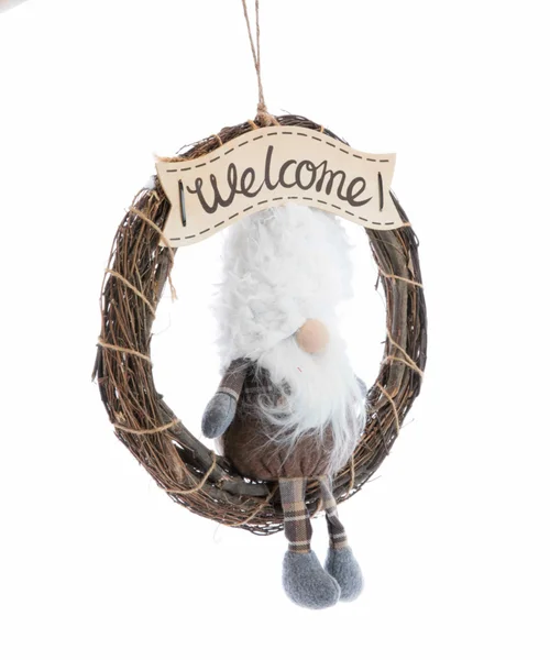 Jardin à aménager:Couronne avec gnome assis en tissu Welcome - 36 x 9 x 45 cm