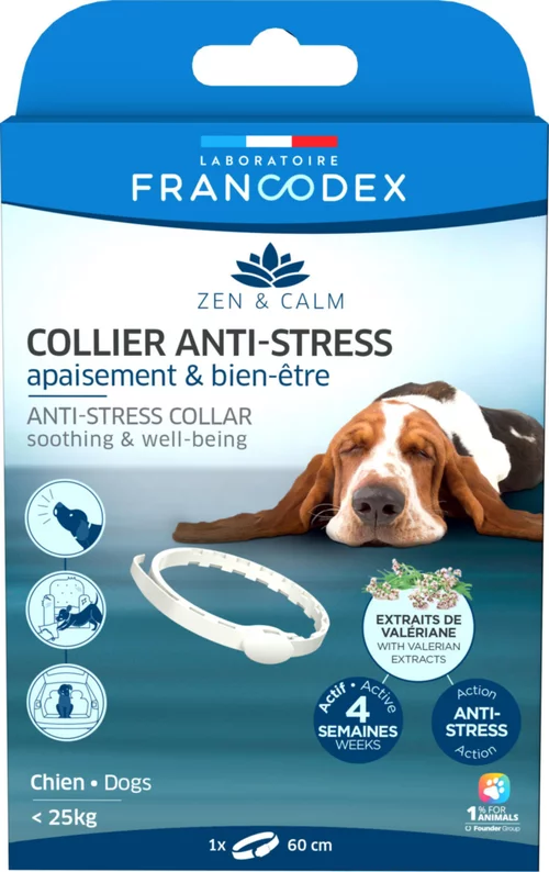 Pour plus de confort à l’extérieur:Collier anti-stress pour chien de moins de 25 kg coloris blanc Francodex - Ø 60 cm
