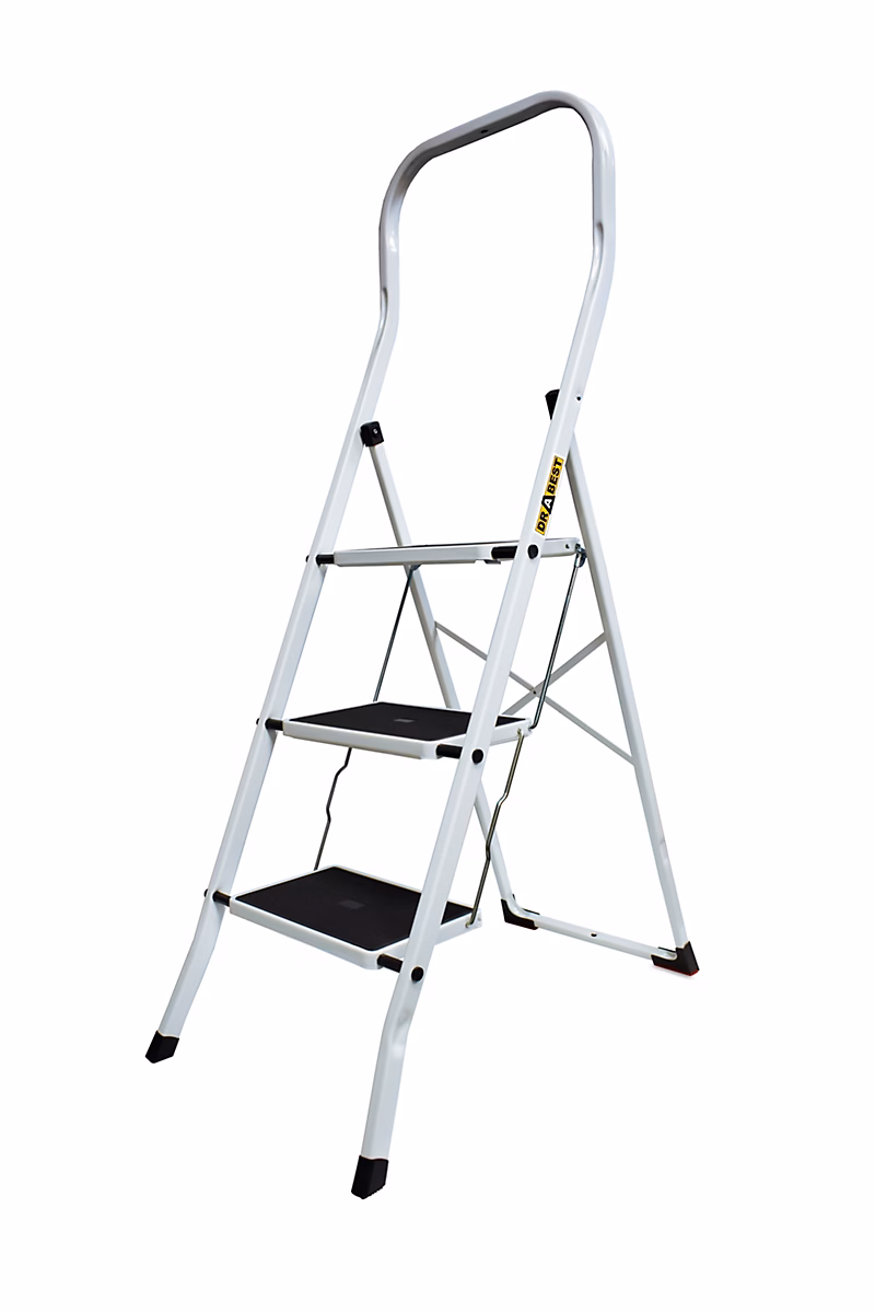 Escabeau domestique DRABEST | marches en acier pliantes – 3 marches – 1 pièce.