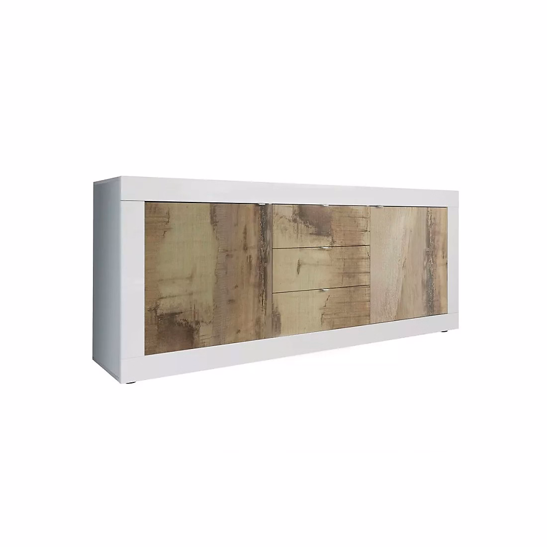 Buffet 2 portes et 3 tiroirs – collection ISORA, coloris blanc et chene clair