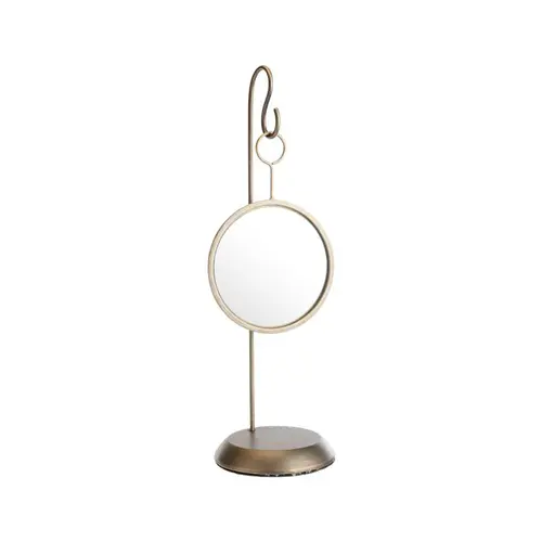 Idée extérieure:Miroir rond suspendu sur pied en métal bronze - 17 x 15,5 x 50 cm