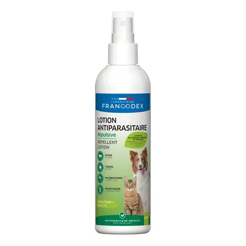 Bien pratique au jardin:Lotion insectifuge pour chien et chat Francodex - 250 ml