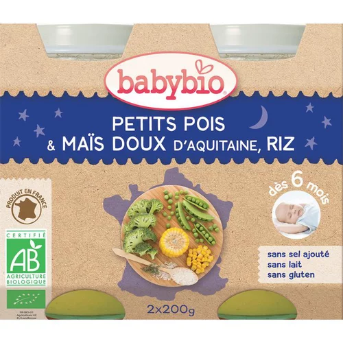 Bien dehors：Pots de petits pois maïs et riz bonne nuit Babybio 2 x 200 g
