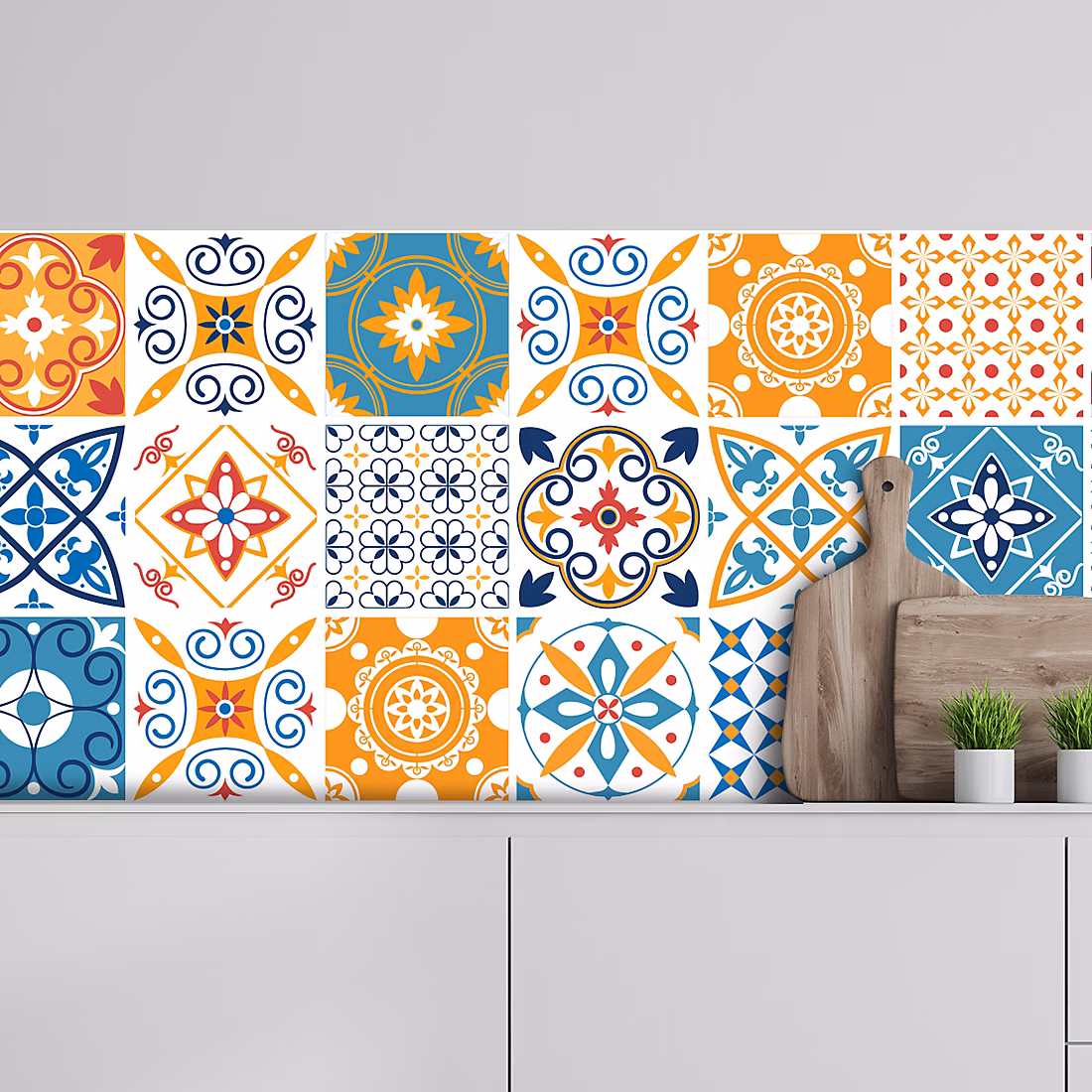 Crédence adhésive carreaux de ciment orange 60 × 400cm