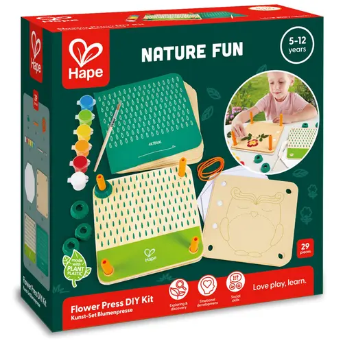 Une touche jardin:Kit de presse à fleurs en carton et papier Hape à partir de 5 ans - 18,5 x 18,5 x 7,6 cm