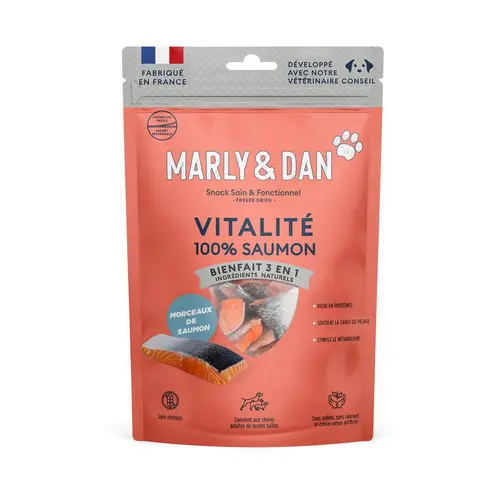 Au quotidien:Friandises pour chien 100 % saumon Marly & Dan Vitalité - 50g