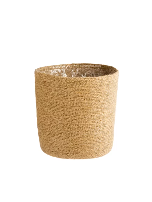 Jardin & déco:Cache-pot vannerie naturelle coloris beige en jute - 18 x 16 x 13,5 cm