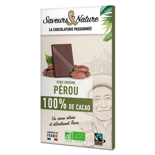 Pratique pour le jardin:Tablette cacao 100% origine Pérou bio Saveurs et Nature - 80 g