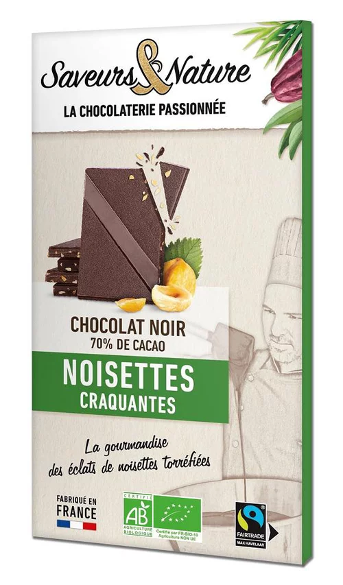 Jardin utile:Tablette de chocolat noir 70% noisettes bio Saveur et Nature - 80 g