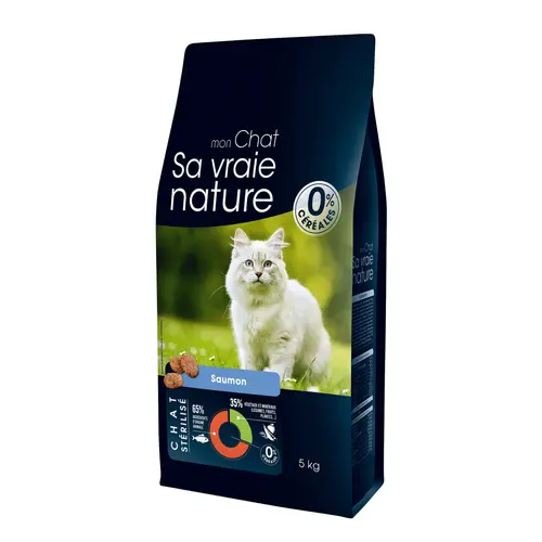 Accessoire pour le jardin:Croquettes sans céréales pour chat stérilisé au saumon Sa Vraie Nature - 5 kg