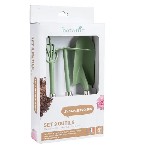 Bien dehors：Lot d'outils à main pour le jardin coloris amande (transplantoir, serfouette, griffe) botanic® - 3 outils
