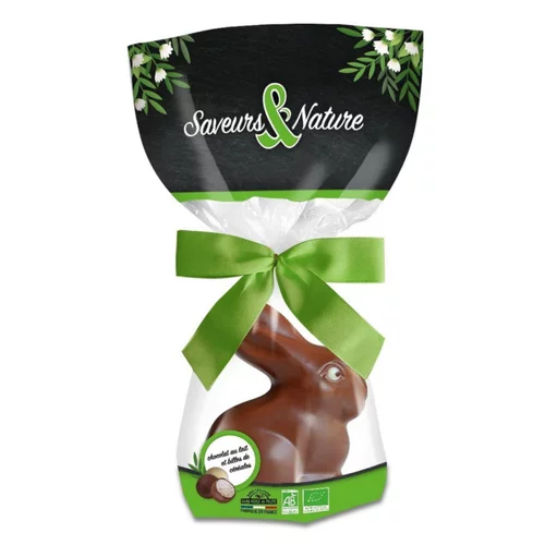 Jardin à adopter:Lapin assis bio chocolat au lait et billes croustillantes Saveurs Et Nature - 80 g