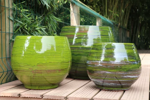 Vie dehors:Pot en terre émaillée vert Forêt Les Poteries d'Albi Bahia - Ø 25 x H 31 cm