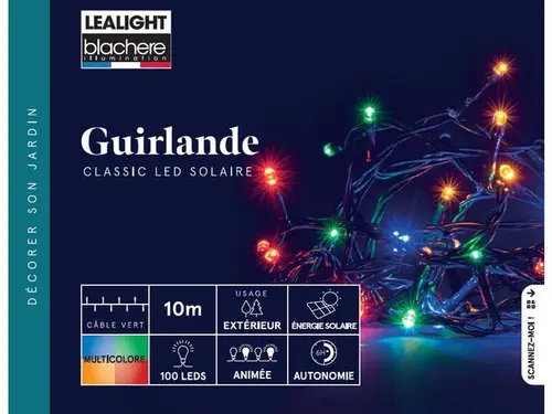 Jardin et maison:Guirlande solaire flicker animée multicolore 100 LED Blachère Lealight - 10 m