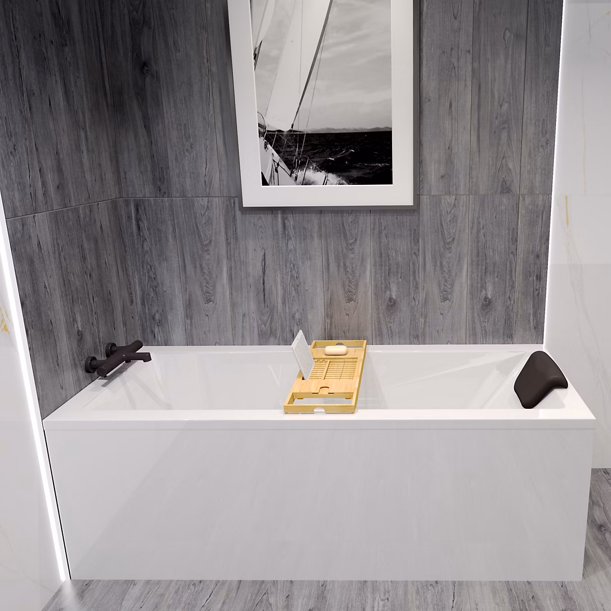 Baignoire rectangulaire 170 x 70 MODERN acrylique blanc – sans Habillage + Repose Tête + Pieds + Vidage à chromé
