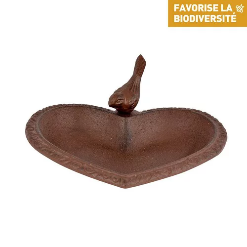 Un choix malin pour le jardin:Bain d’oiseau forme cœur en fonte marron 17x14,9x7,8 cm