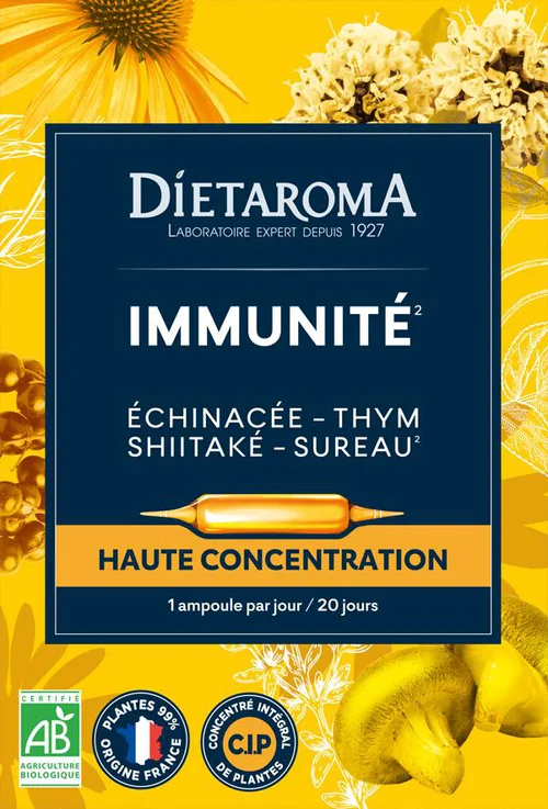 Tendance au jardin:Complément alimentaire échinacée, thym, shiitake CIP bio Dietaroma immunité - 20 ampoules x 10 ml