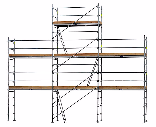 Echafaudage fixe de façade 68m² – Structure + Planchers + Plinthes, Version lisses, DUO68-PI-SPP