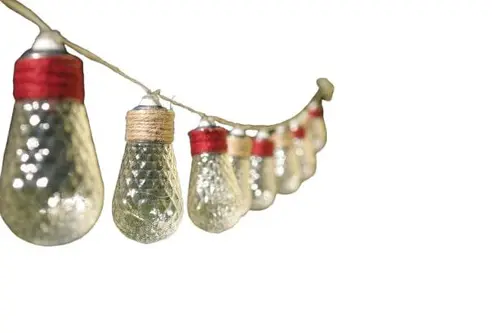 Confort nature：Guirlande Beebop à suspendre 10 LED facettes coloris beige en corde naturelle - 180 cm