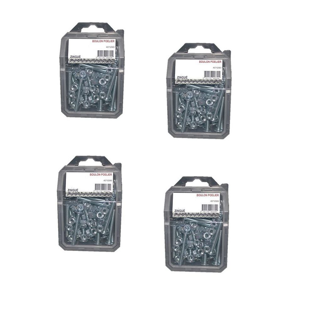 4 Coques de 25 Boulons Poêliers 8 × 50 mm – NFE 25129/4032, Zingué blanc, D, Work