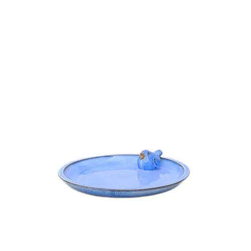 Jardin idée：Bain d’oiseaux coloris bleu en faïence - Ø 33,5 x 6,5 cm