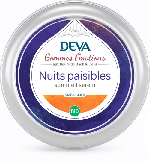 Pour vos besoins extérieurs：Gommes nuits paisibles sommeil serein bio et vegan goût orange Deva - 45 g