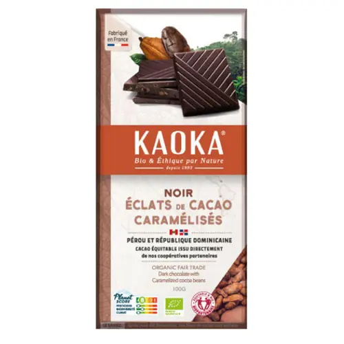 Tendance extérieur：Chocolat noir bio aux éclats de cacao caramélisés Kaoka - 100 g