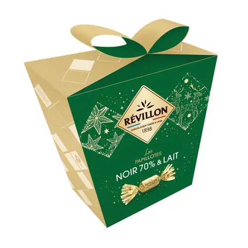 Bien dehors:Pochette papillotes chocolat noir 70 % et chocolat au lait Révillon - 300 g