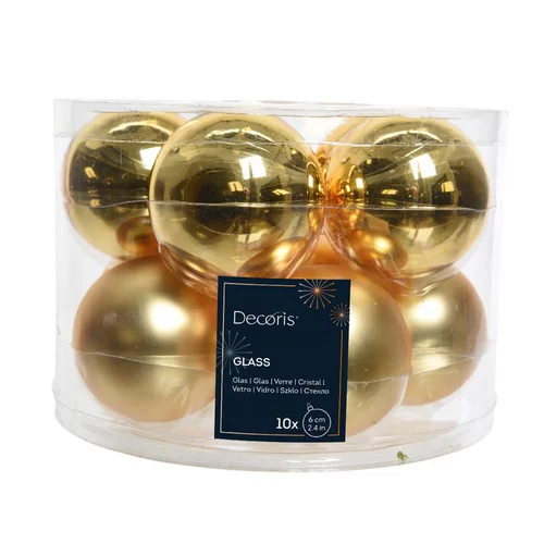 Jardin nature：Boite de 10 boules de couleur or clair brillant et mat – Ø 6 cm