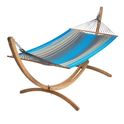 Bien pratique à l’extérieur：Set support et hamac EsKapade coloris turquoise anthracite en bois et polypropylène Jobek Hamacs - 323 x 125 x 128 cm