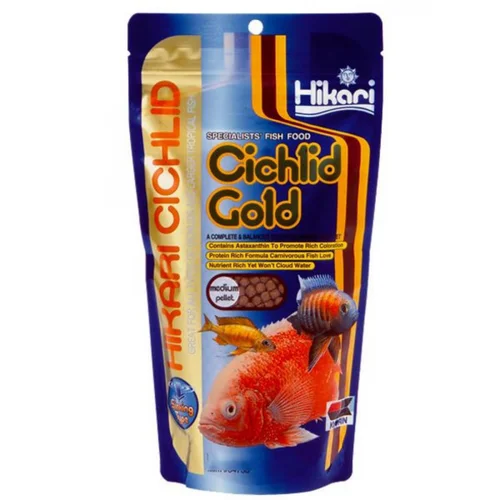 Sélection jardin：Nourriture poissons aquarium, spécifique cichlide, coule, HIKARI AQUARIUM, medium gold - 342g