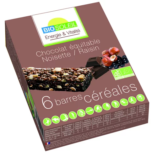 Pour donner du style au jardin:Barres chocolat noisette raisin bio BIOSOLEIL