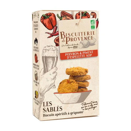 Pour un extérieur plus agréable：Sablé apéritif poivron et piment espelette bio Biscuiterie de Provence - 90 g