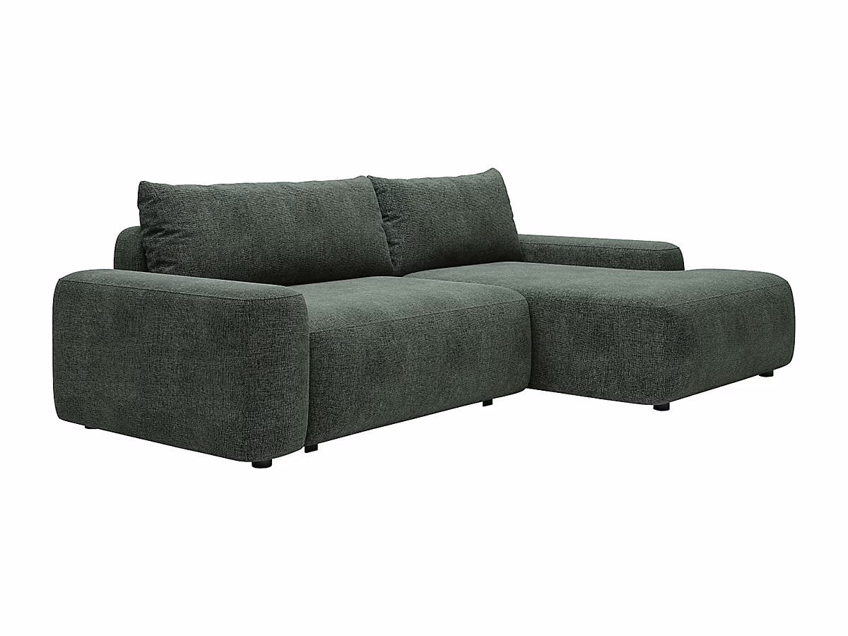 Canapé d'angle droit convertible en tissu texturé vert sapin DAVISO – Réf. ASVRPBXWR2061659807
