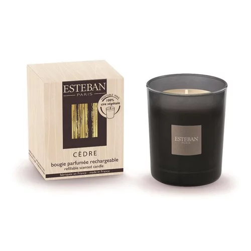 Pour mieux vivre dehors：Bougie parfumée rechargeable Initiale Cèdre Esteban - 180 g