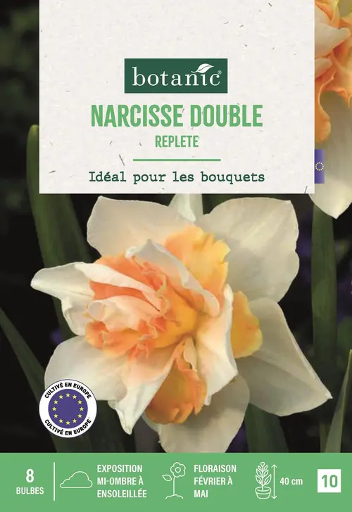 Jardin fonctionnel:Bulbes de fleurs Narcisse double Replete blanc et orange botanic® - 8 bulbes