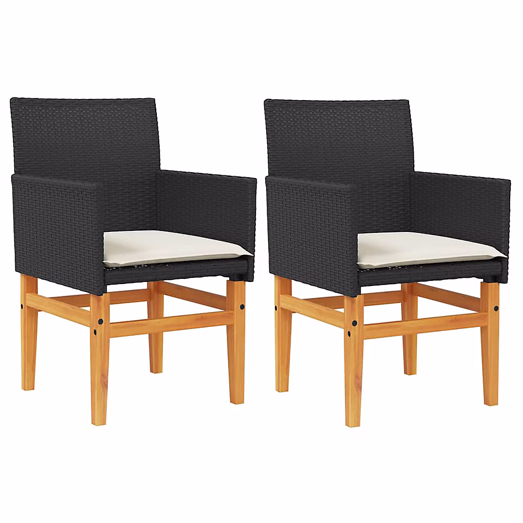 Chaises de jardin coussins lot de 2 noir résine tressée et bois vidaXL – Réf. NJQAAUMLK2356772463