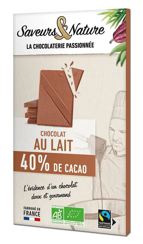 Jardin idée:Tablette de chocolat au lait 40% bio Saveur et Nature - 80 g