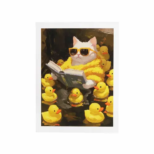 Maison & extérieur：Affiche chat dans son bain avec canards - 30 x 40 cm