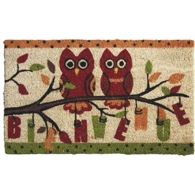 Paillasson en coco avec inscriptions 75 x 45 cm (Hiboux bienvenue)
