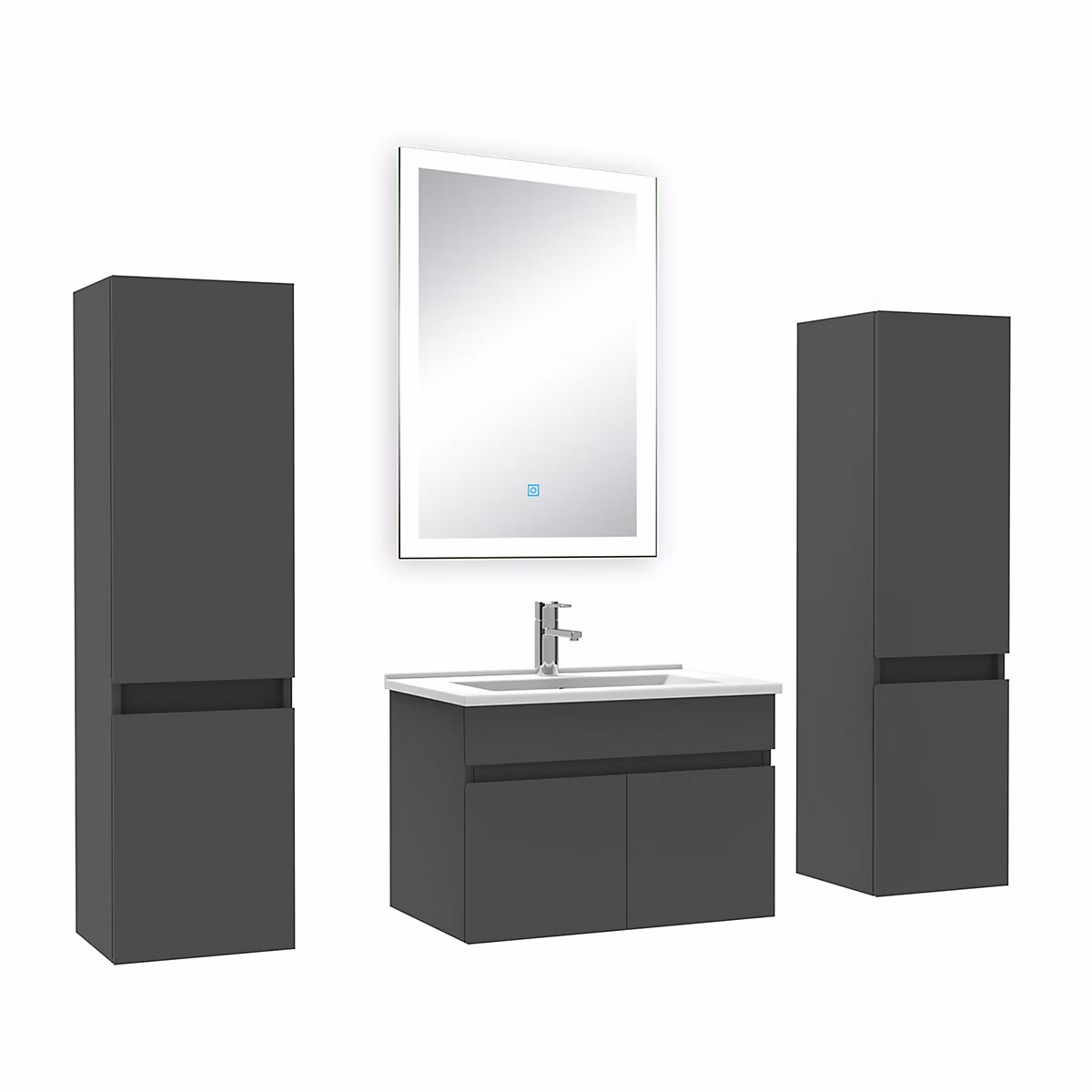 Ensemble meuble Salle de Bain 60cm avec colonne et miroir lumineux dimmable mural anthracite – Réf. XVOJFGGNZ2371871859