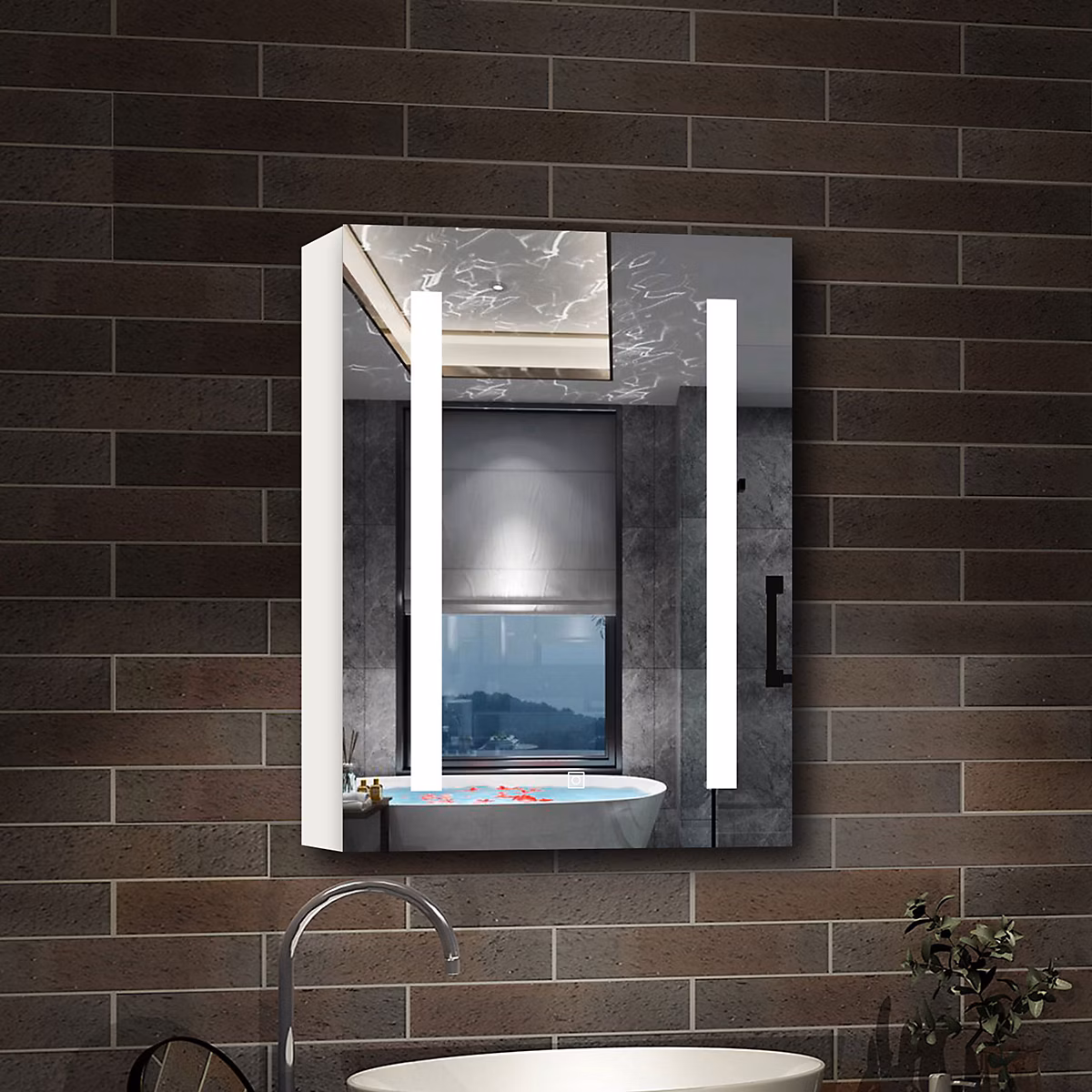 Armoire de toilette avec Miroir LED Anti – Buée, Éclairage 3 Couleurs et Prise Rasoir, Blanc, 40 × 70 cm, AICA Sanitaire