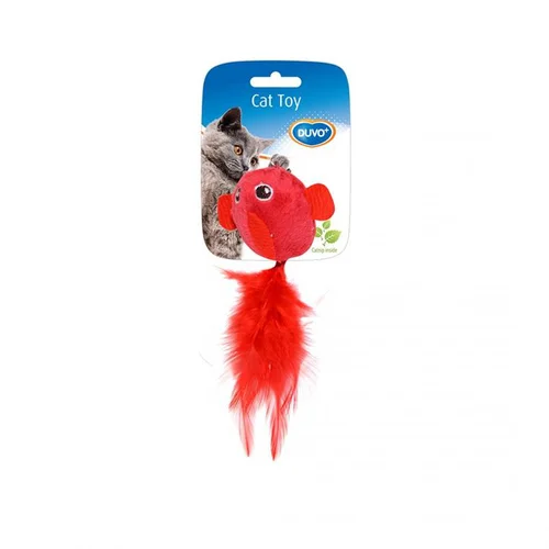 Malin pour le jardin：Jouet pour chat coloris rouge oiseau avec plumes Duvoplus - 13 x 10 x 3,5 cm