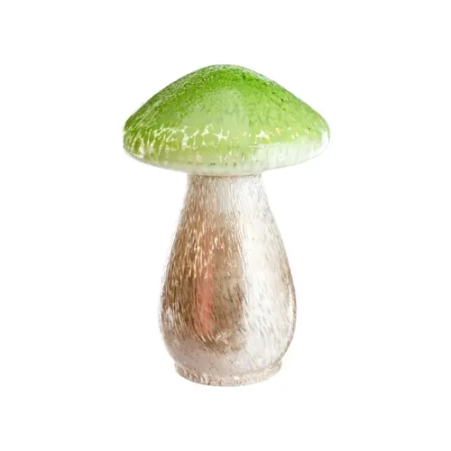 Essentiel extérieur:Champignon décoratif à poser en verre vert - 17 x 11 cm