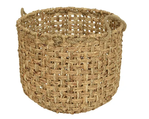 Solution extérieur：Panier rond en jacinthe d'eau avec poignée taille 1 - Ø 40 x H 34 cm