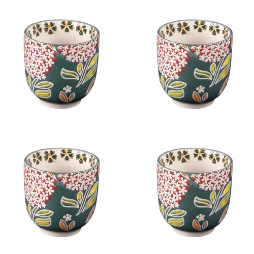 L’allié du jardin：Coffret de 4 gobelets Cottage coloris vert en verre - 7 cm